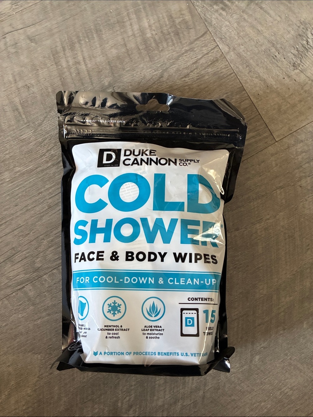 Duke Canon cold shower face and body wipes